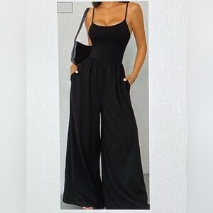 Casual Black Women's Wide-Leg Jumpsuit